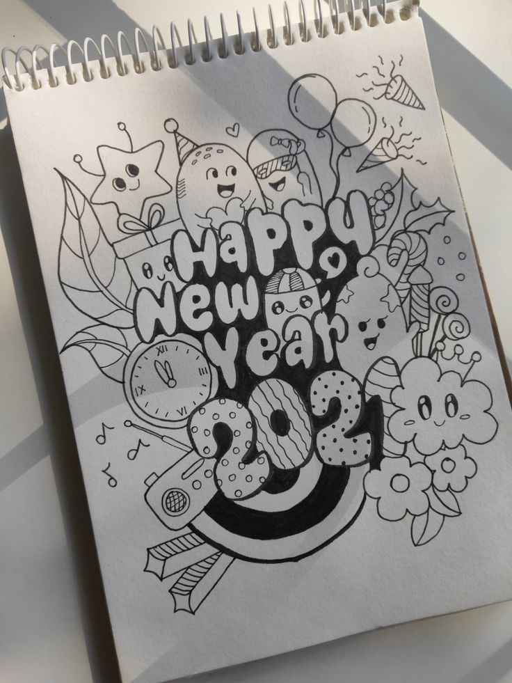 happy new year doodle art