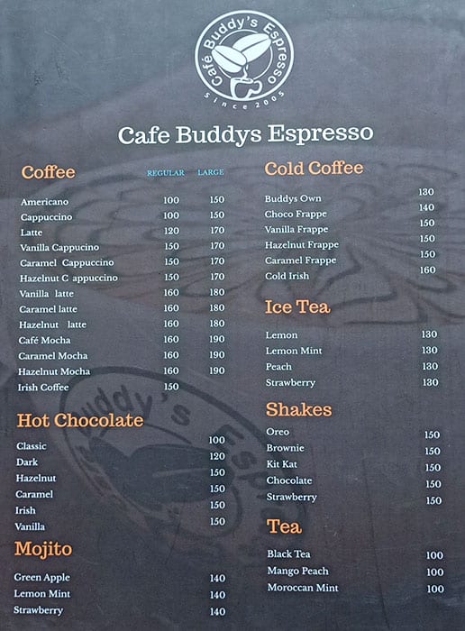 cafe buddys espresso menu