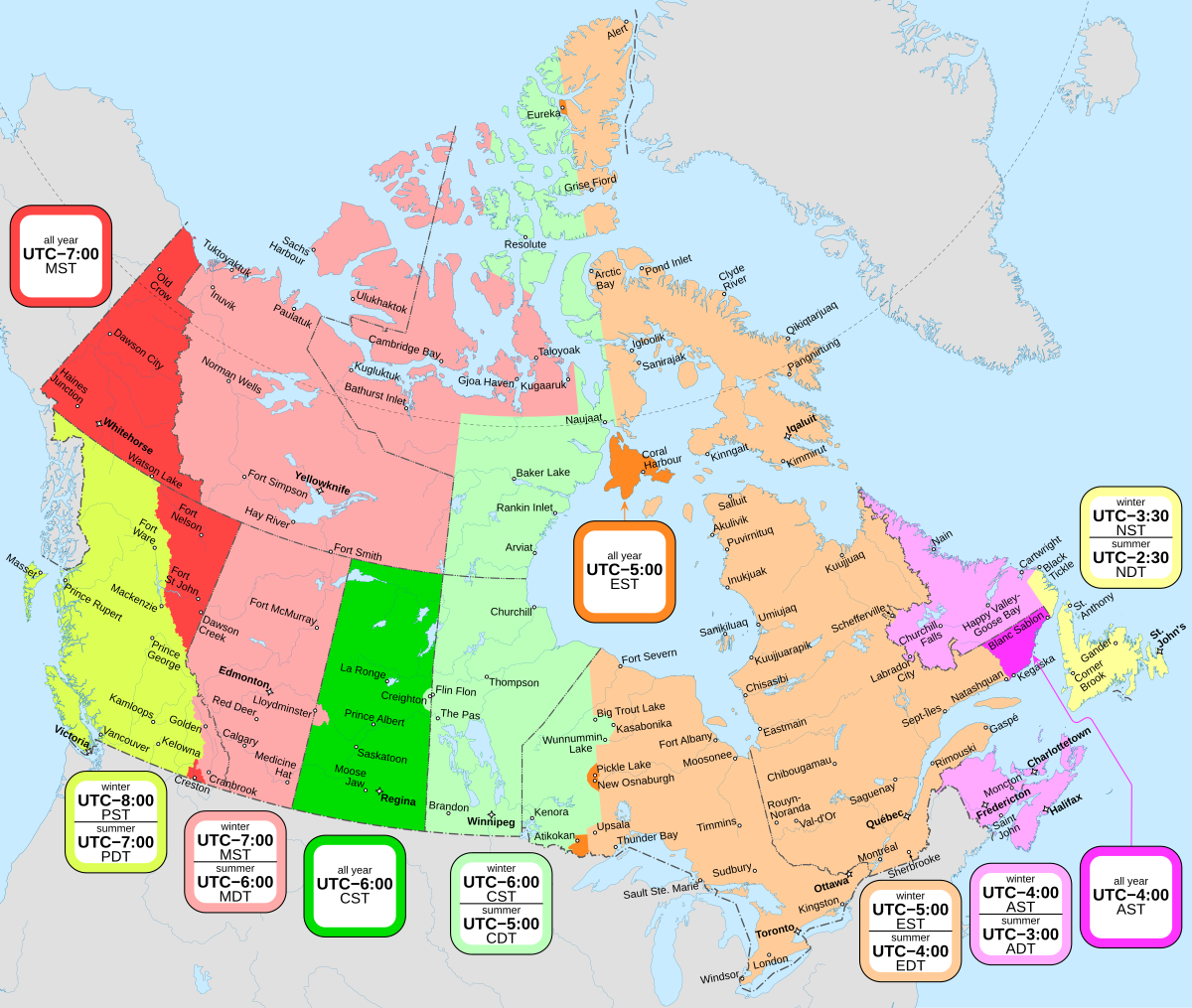 canada time zone utc