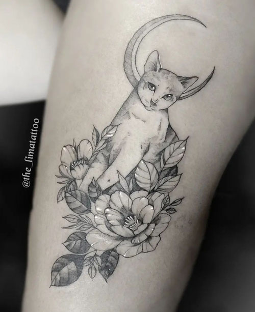 cat floral tattoo