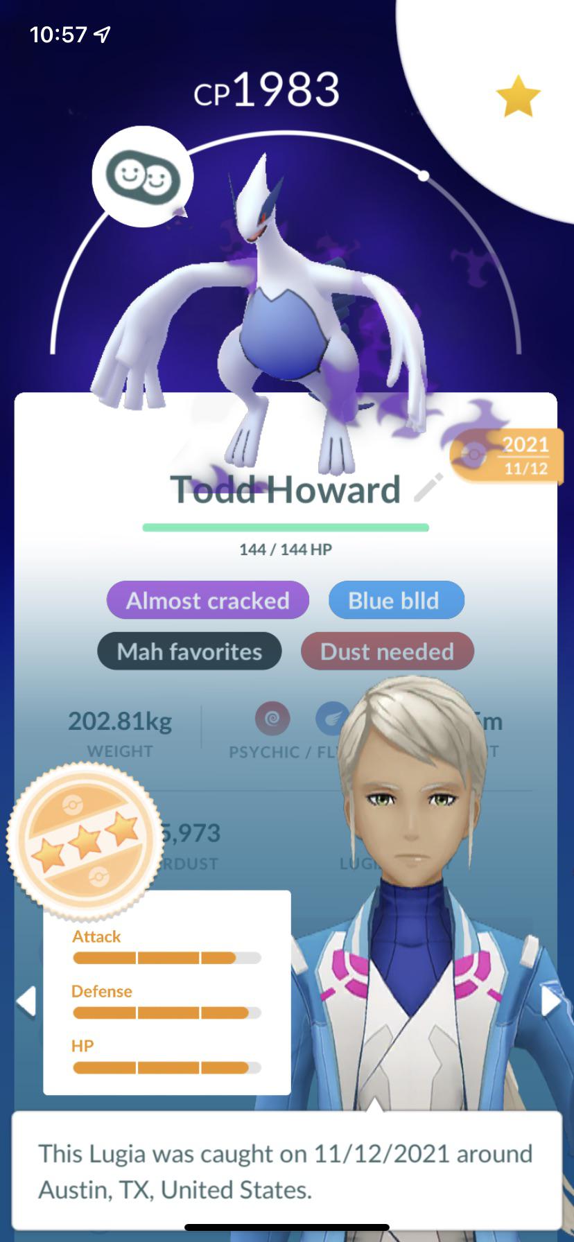 pokemon go best moveset lugia