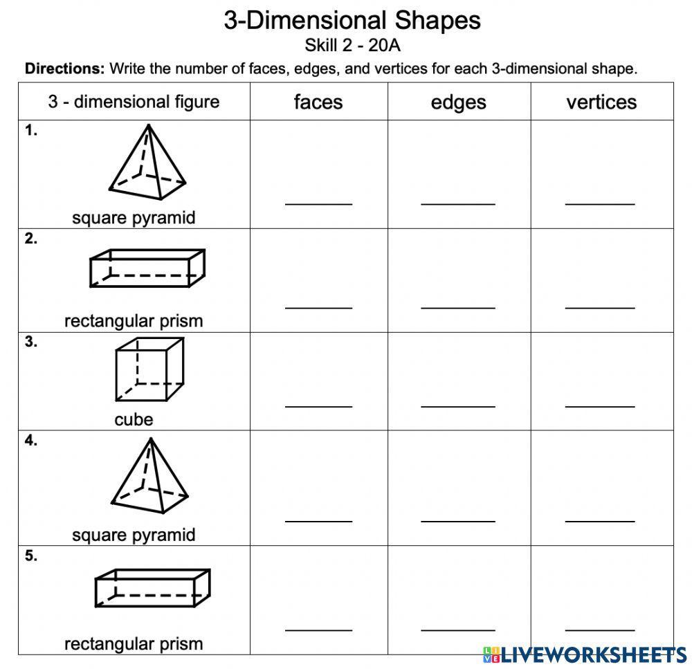 3d shapes faces edges vertices worksheets with answers