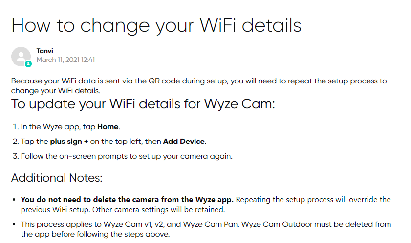 change network on wyze cam