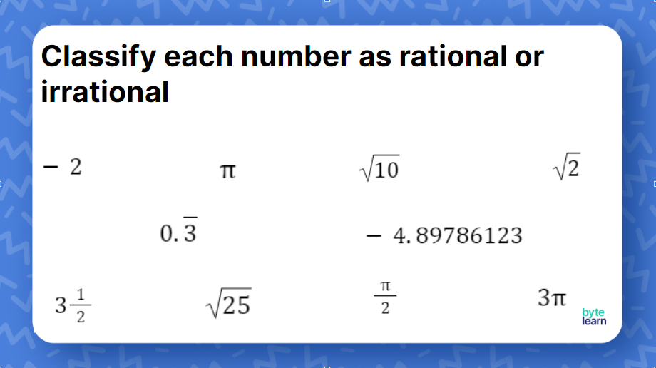 classifying rational and irrational numbers