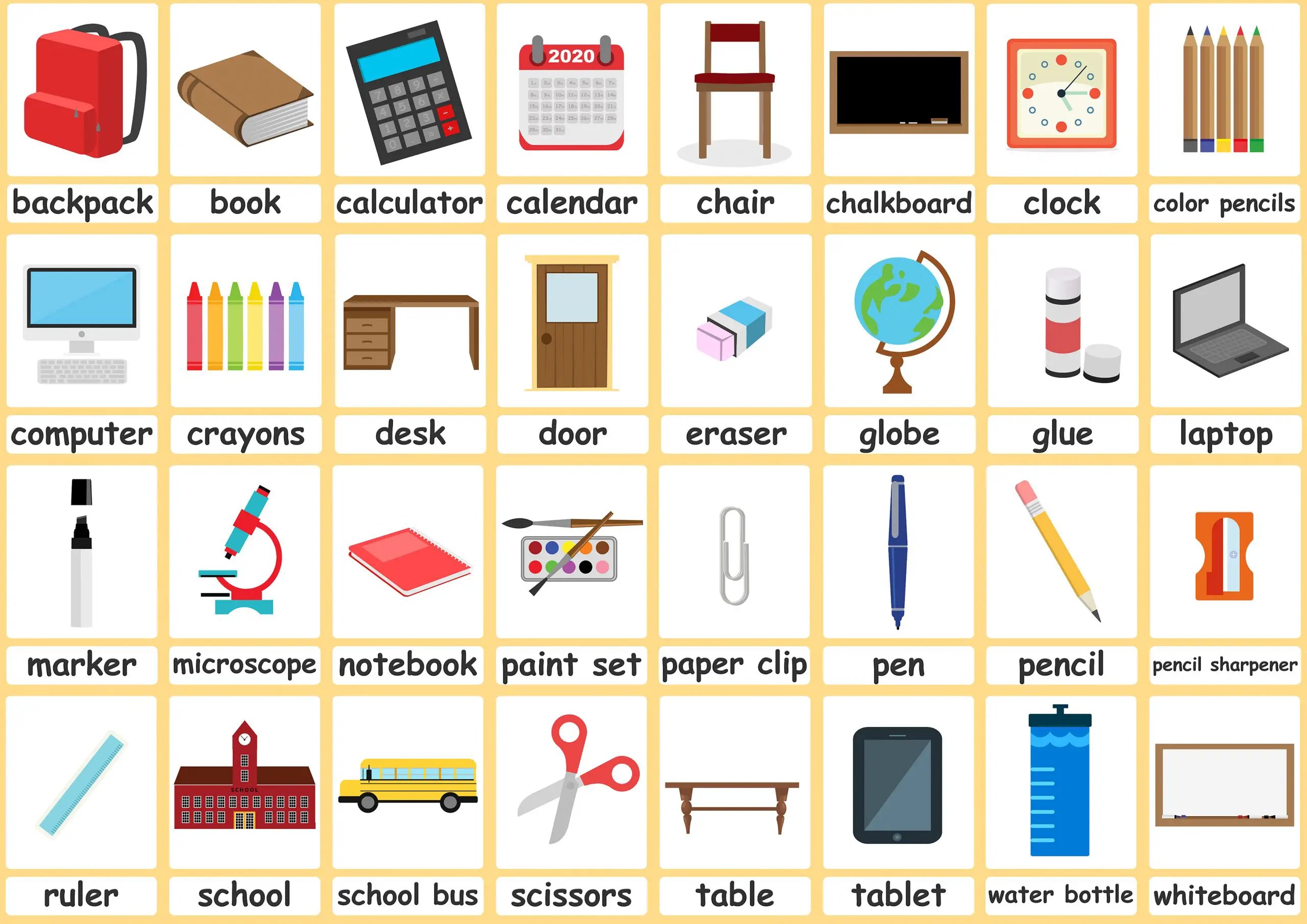 classroom objects flashcards