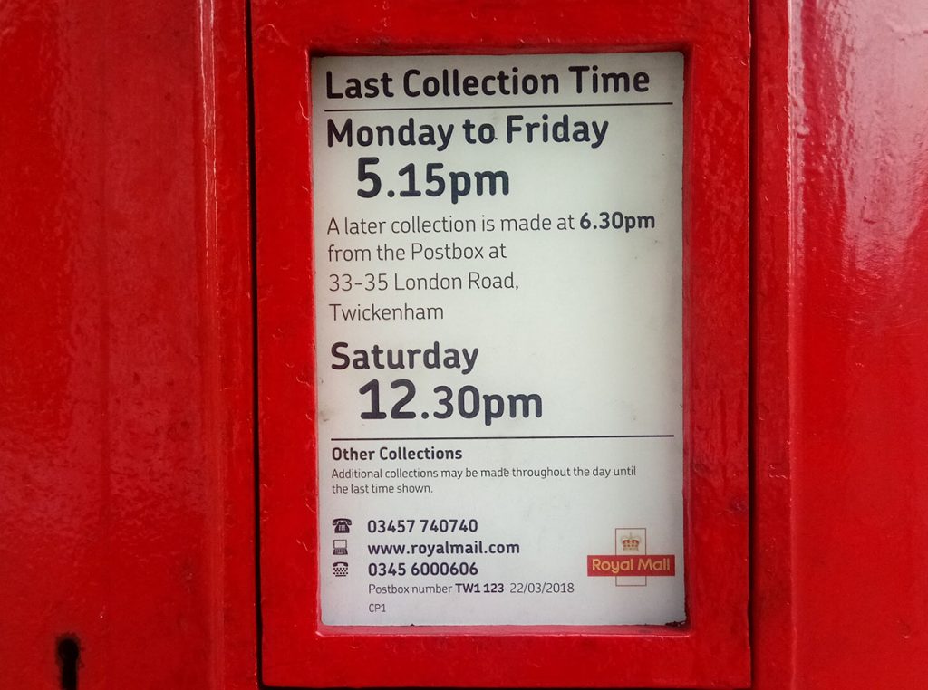 collection times royal mail post boxes