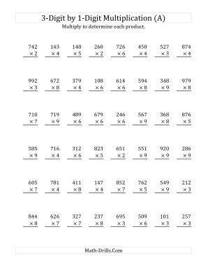 column multiplication worksheets