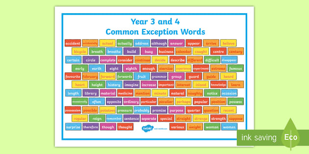 common exception words year 3 and 4