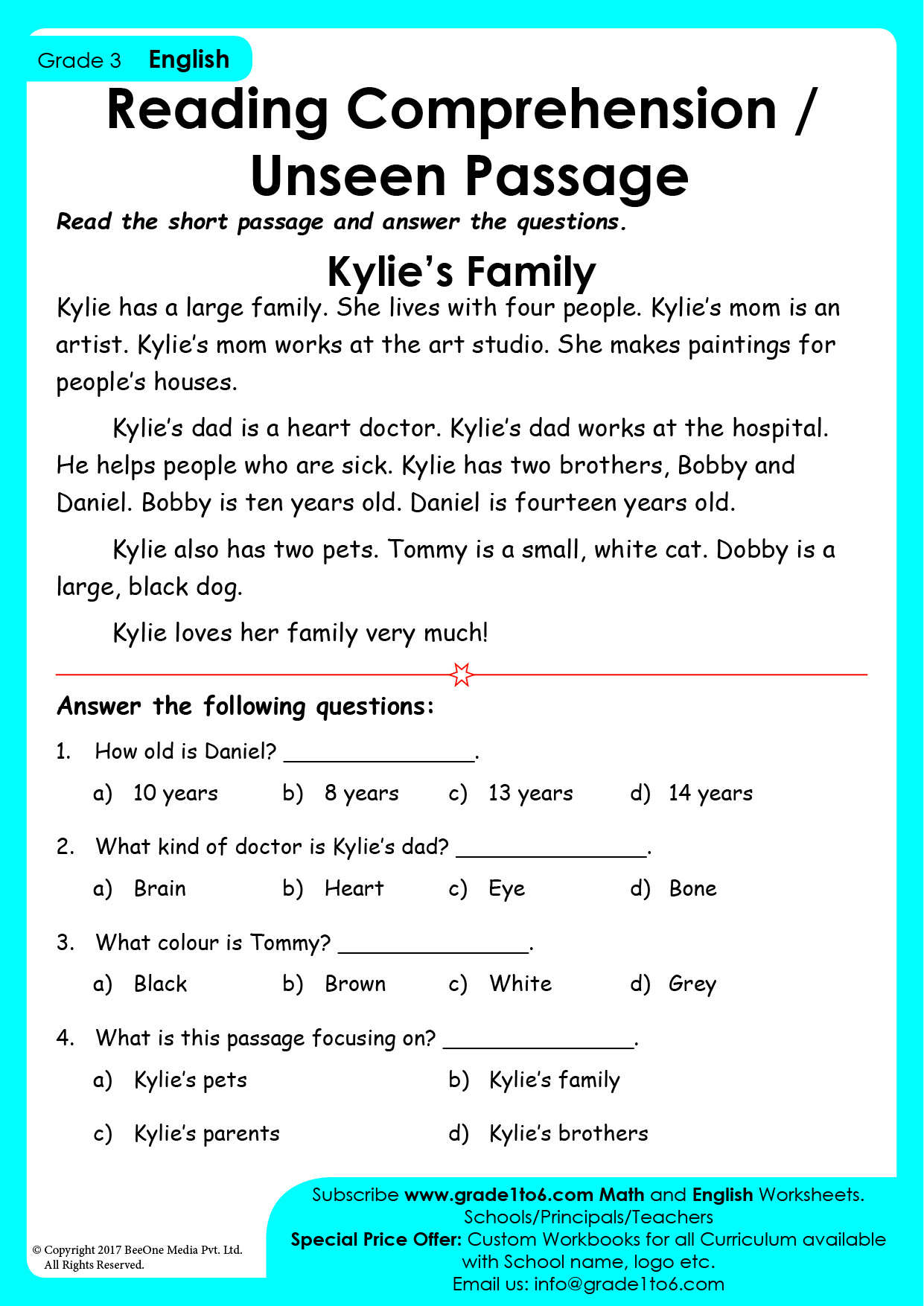 comprehension worksheets for grade 3