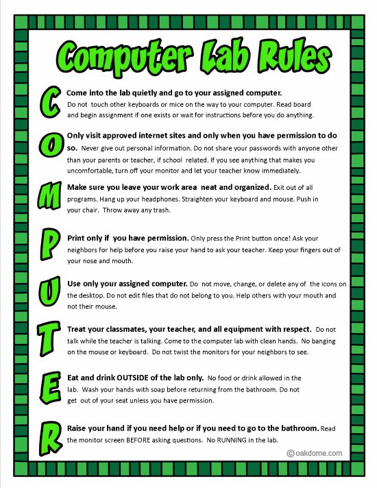 computer lab rules poster