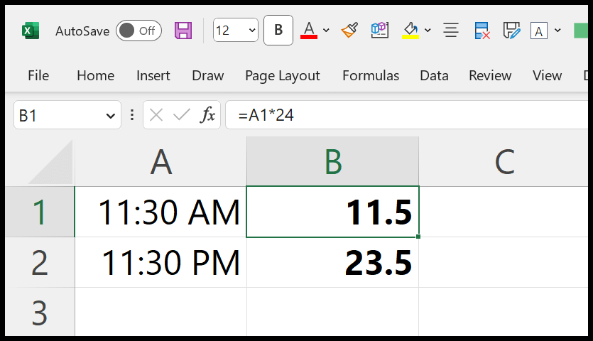 convert time to decimal hours excel