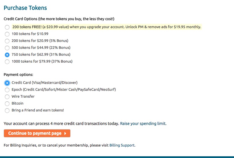 cost of tokens on chaturbate