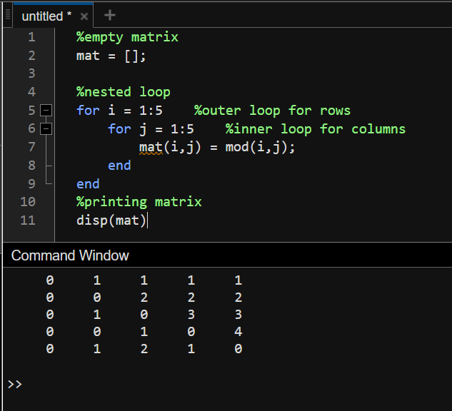 creating matrix matlab