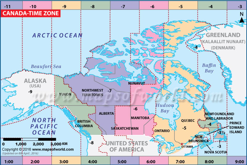 current time zones canada