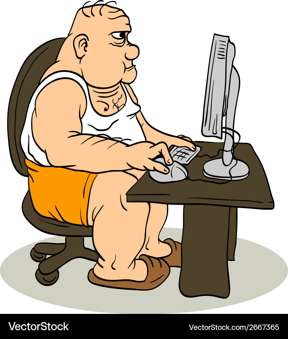fat guy on a computer