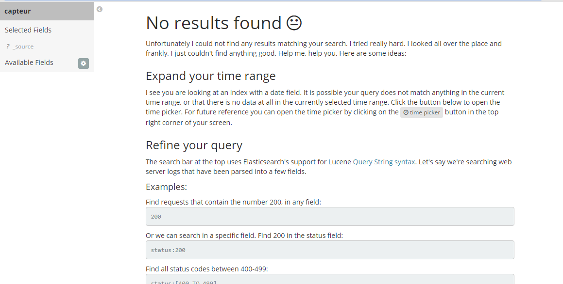 kibana no results found