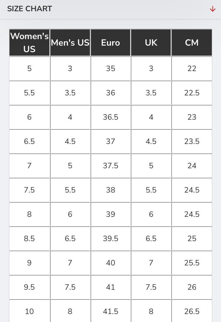 cos shoe size guide