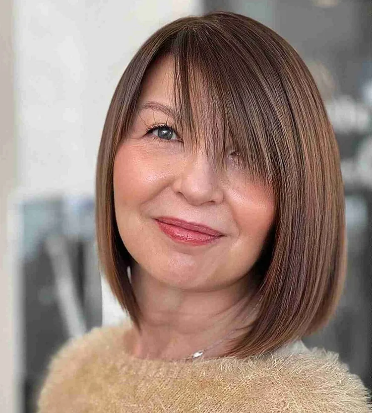 layered bob for fine hair over 50