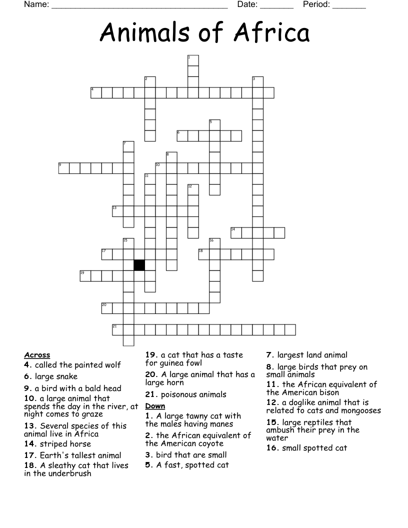 african animal crossword clue