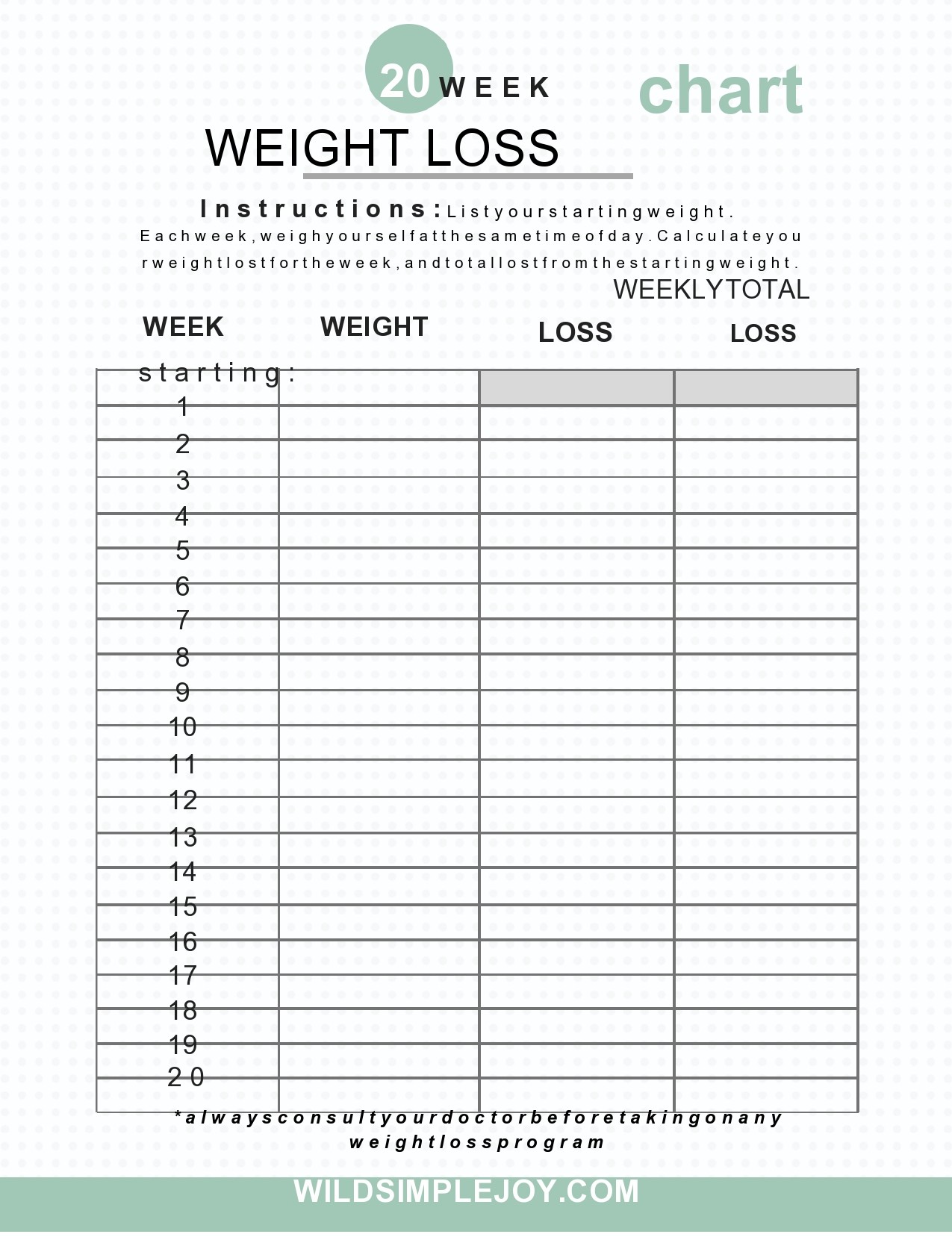 blank weekly weight loss tracker template