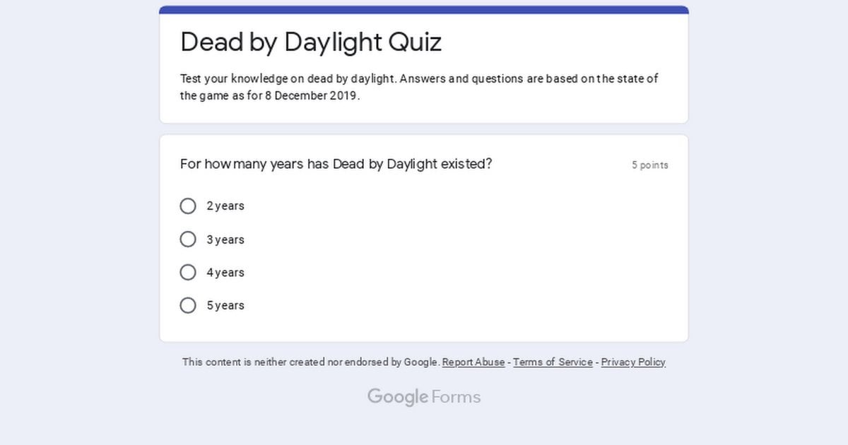 dead by daylight quiz