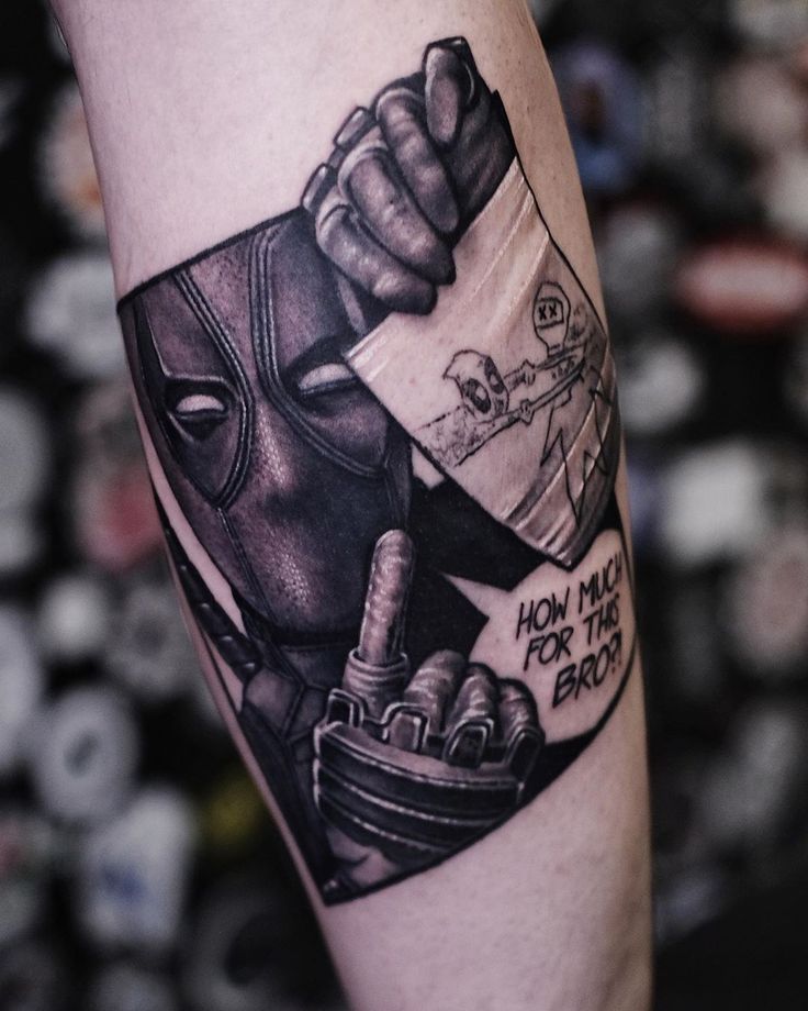deadpool tattoo black and white