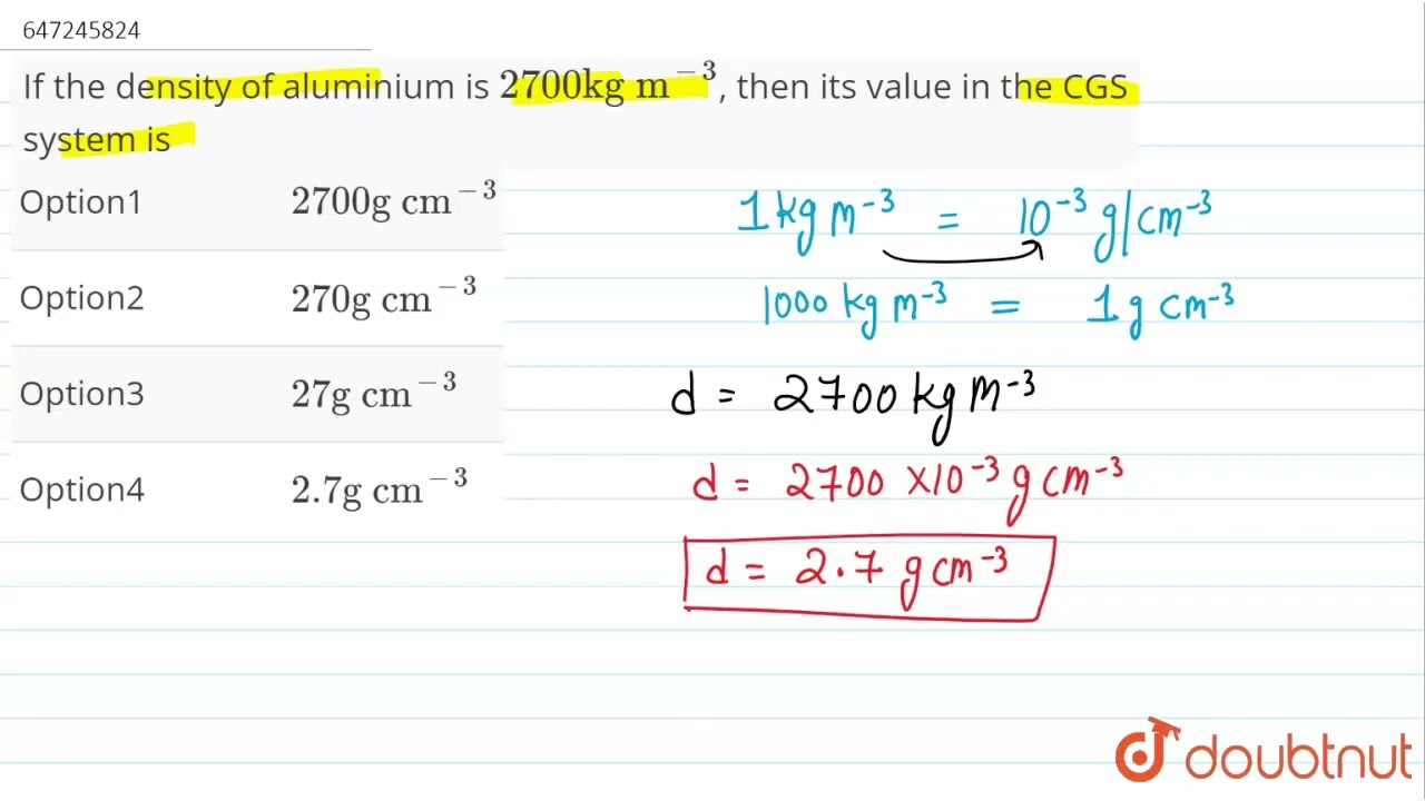 density of aluminum kg/m3