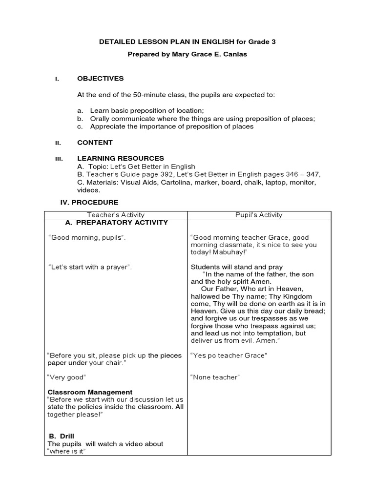 detailed lesson plan for grade 3 english