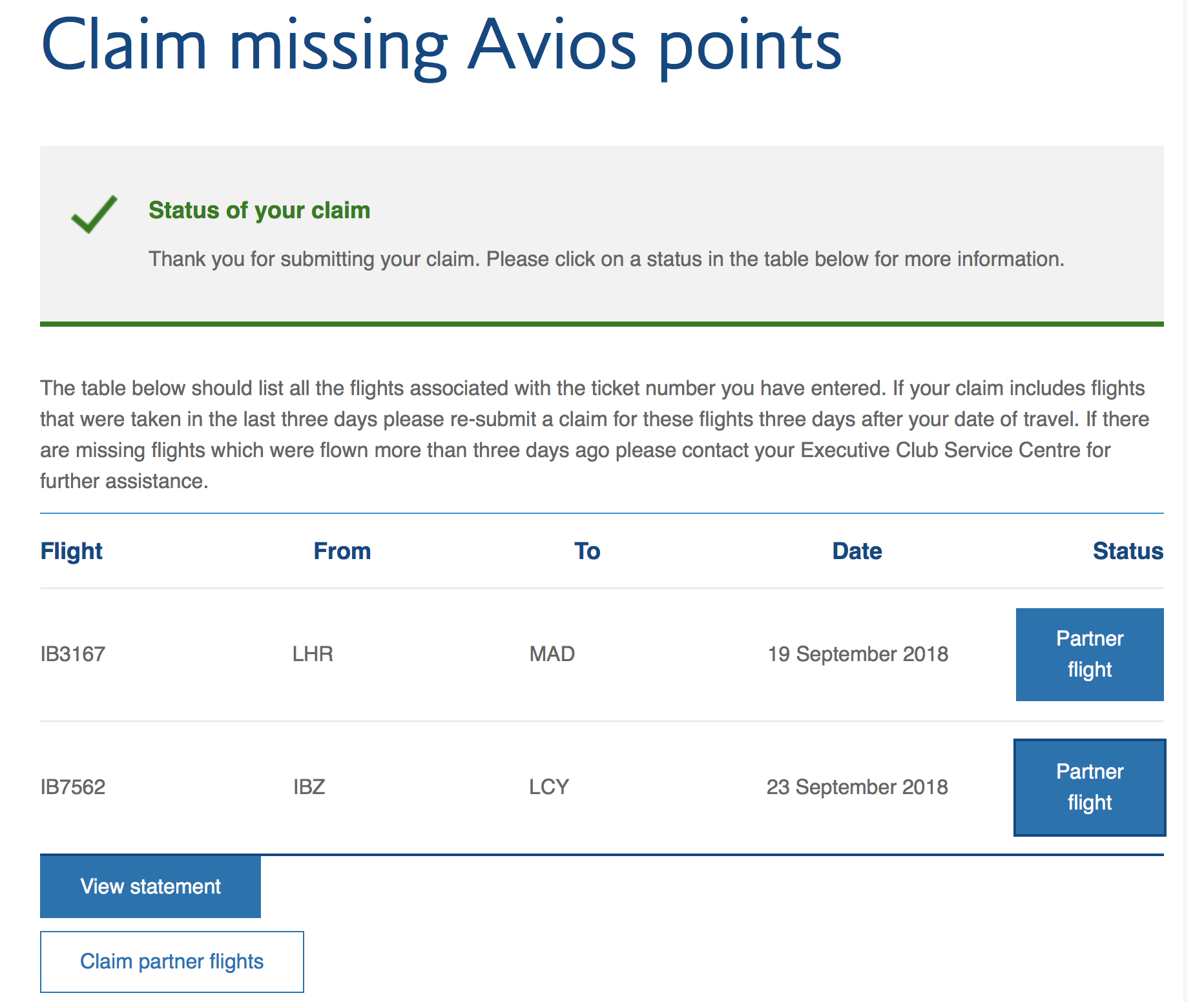 missing avios british airways