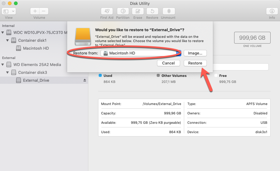 disk utility restore