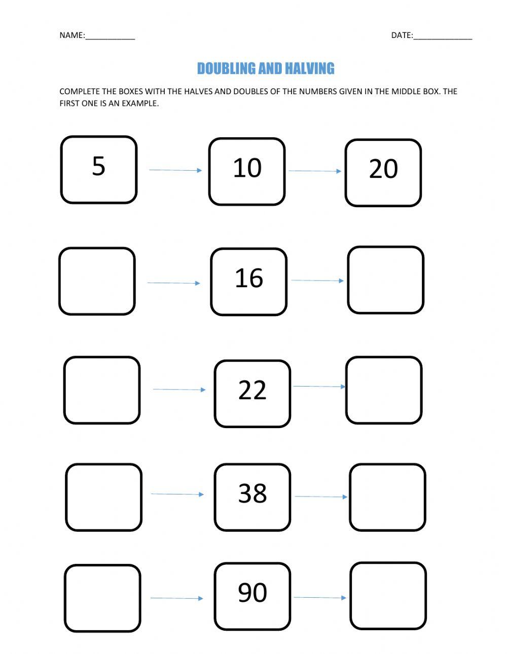 doubling and halving worksheets