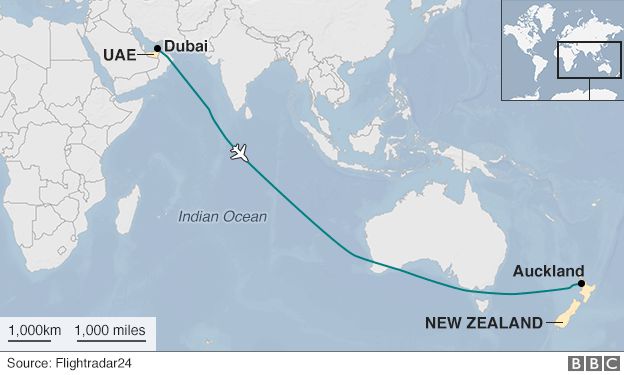 dubai to new zealand flight time