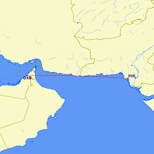 dubai to pakistan distance