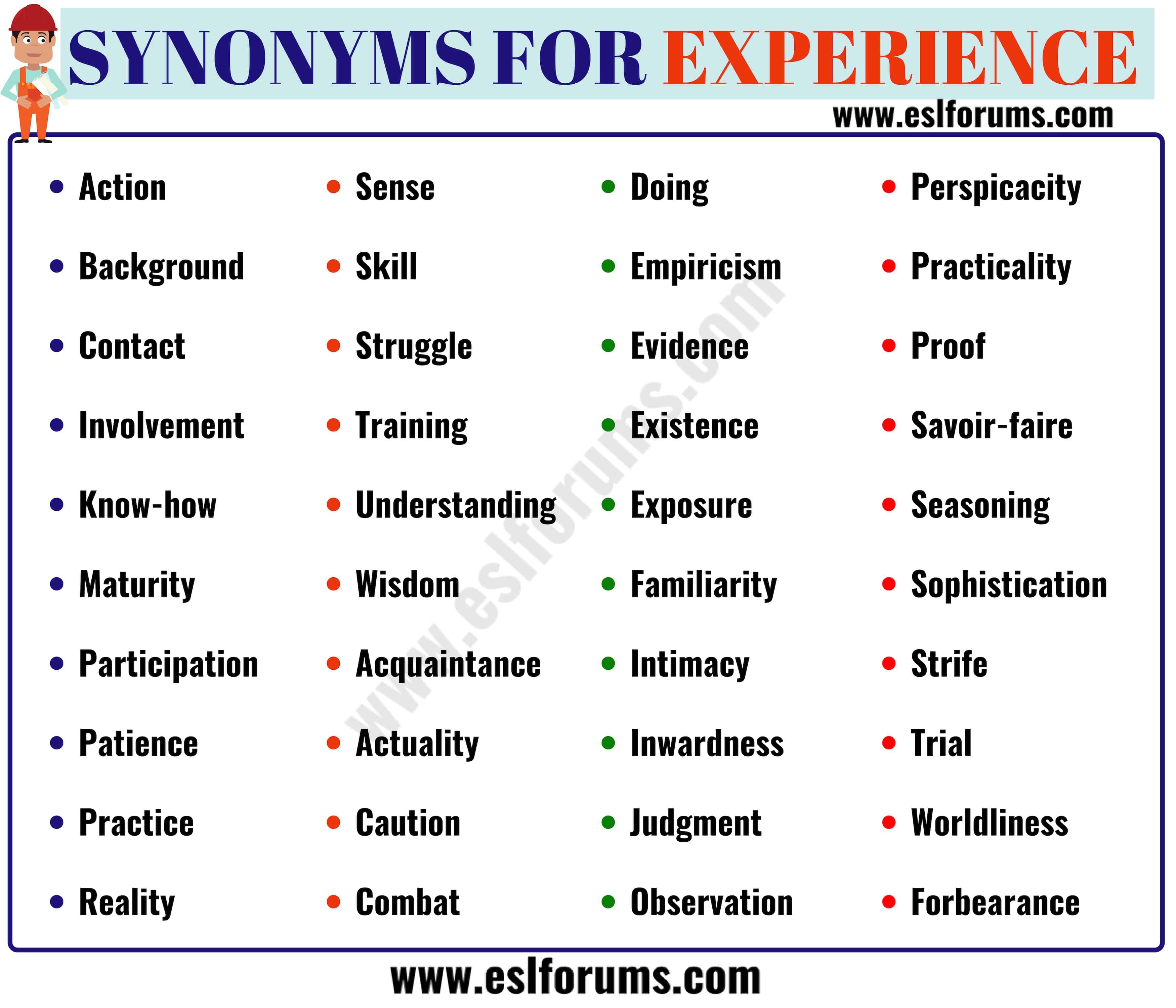 experience with synonym