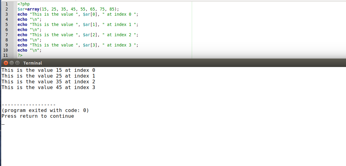 php echo array