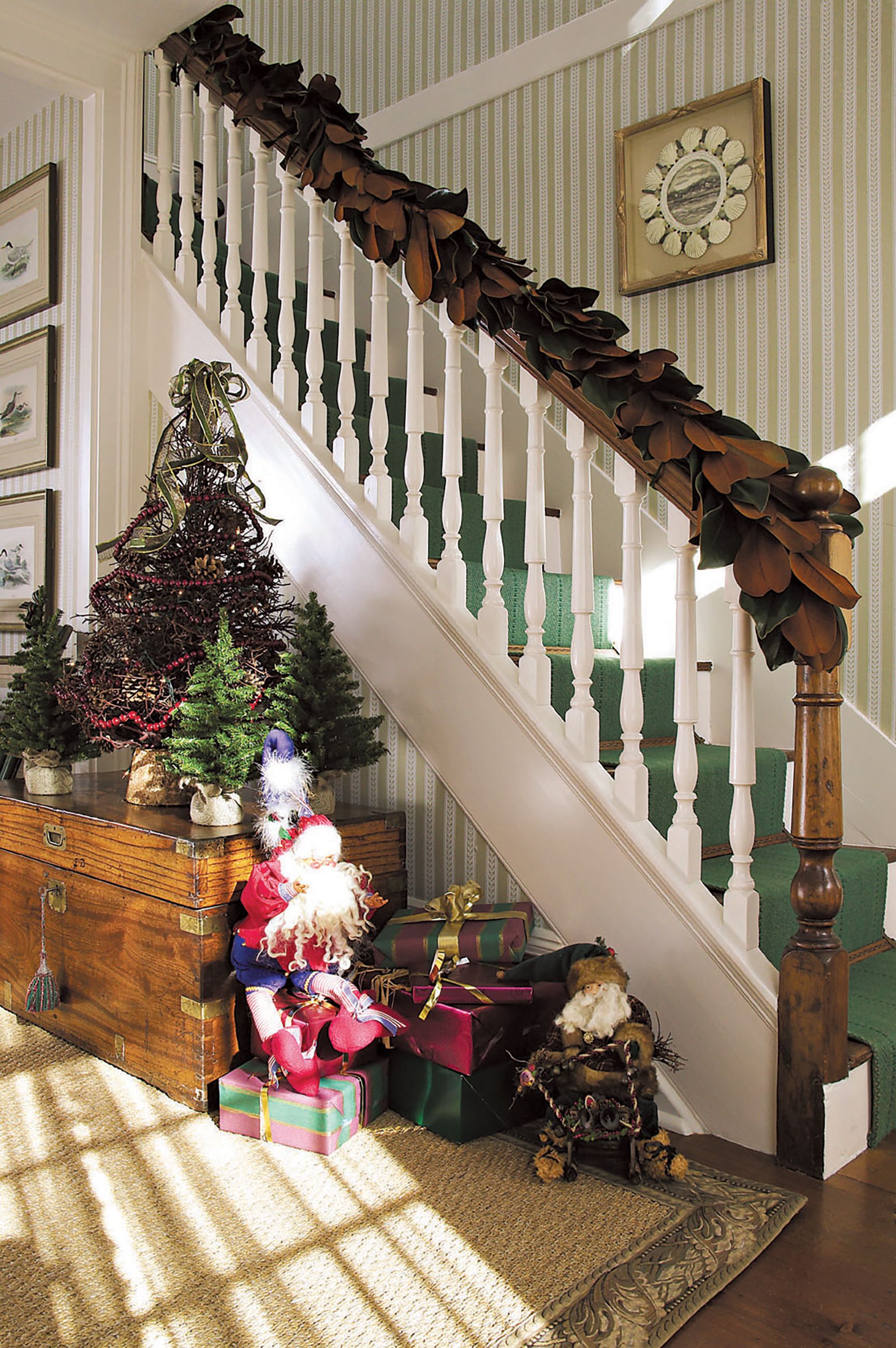 xmas decorations on stairs