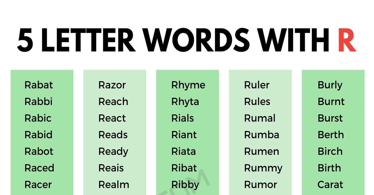 r a 5 letter words