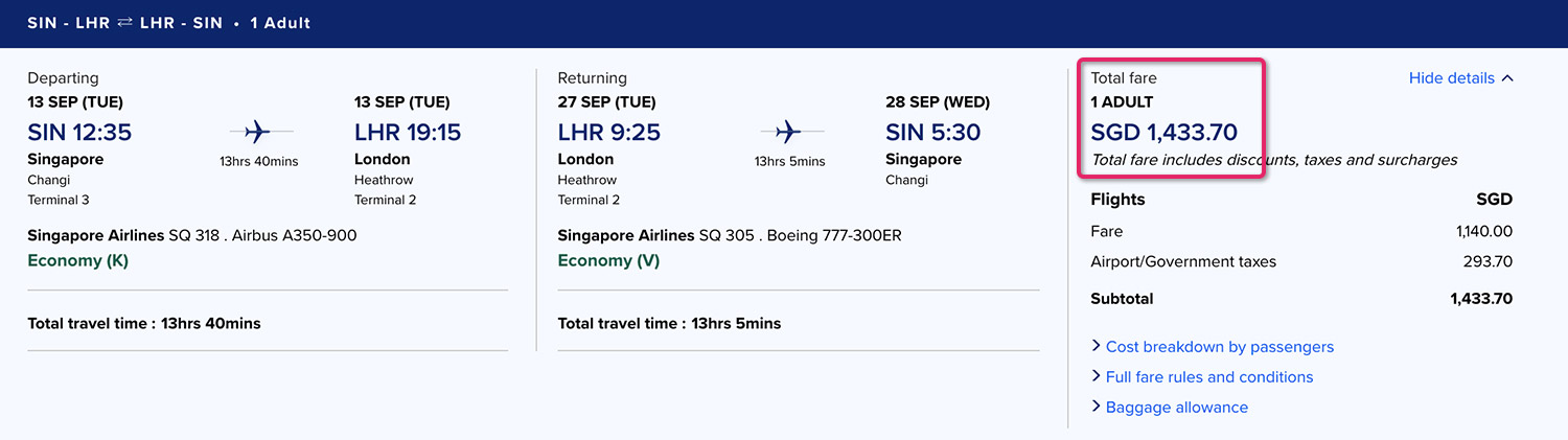 singapore airlines change booking