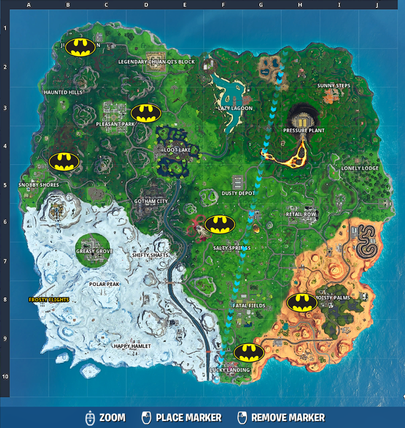 bat signal locations fortnite