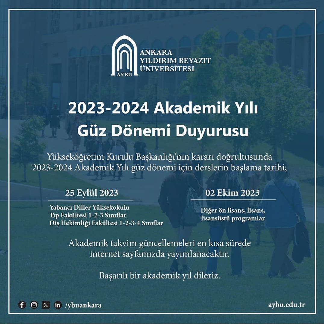 ankara yıldırım beyazıt üniversitesi akademik takvim