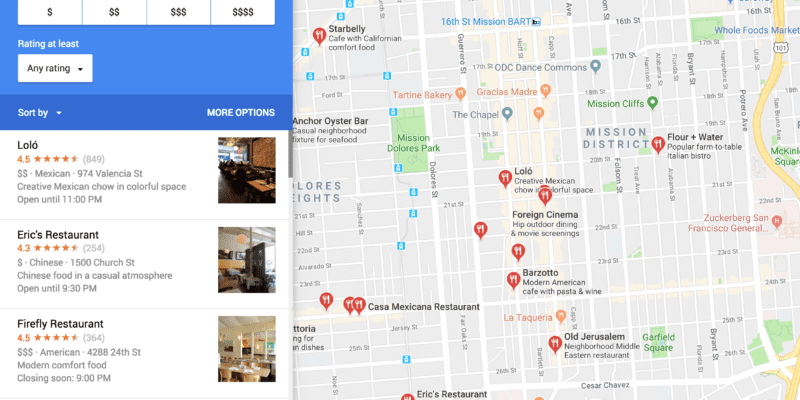 google maps restaurants near me