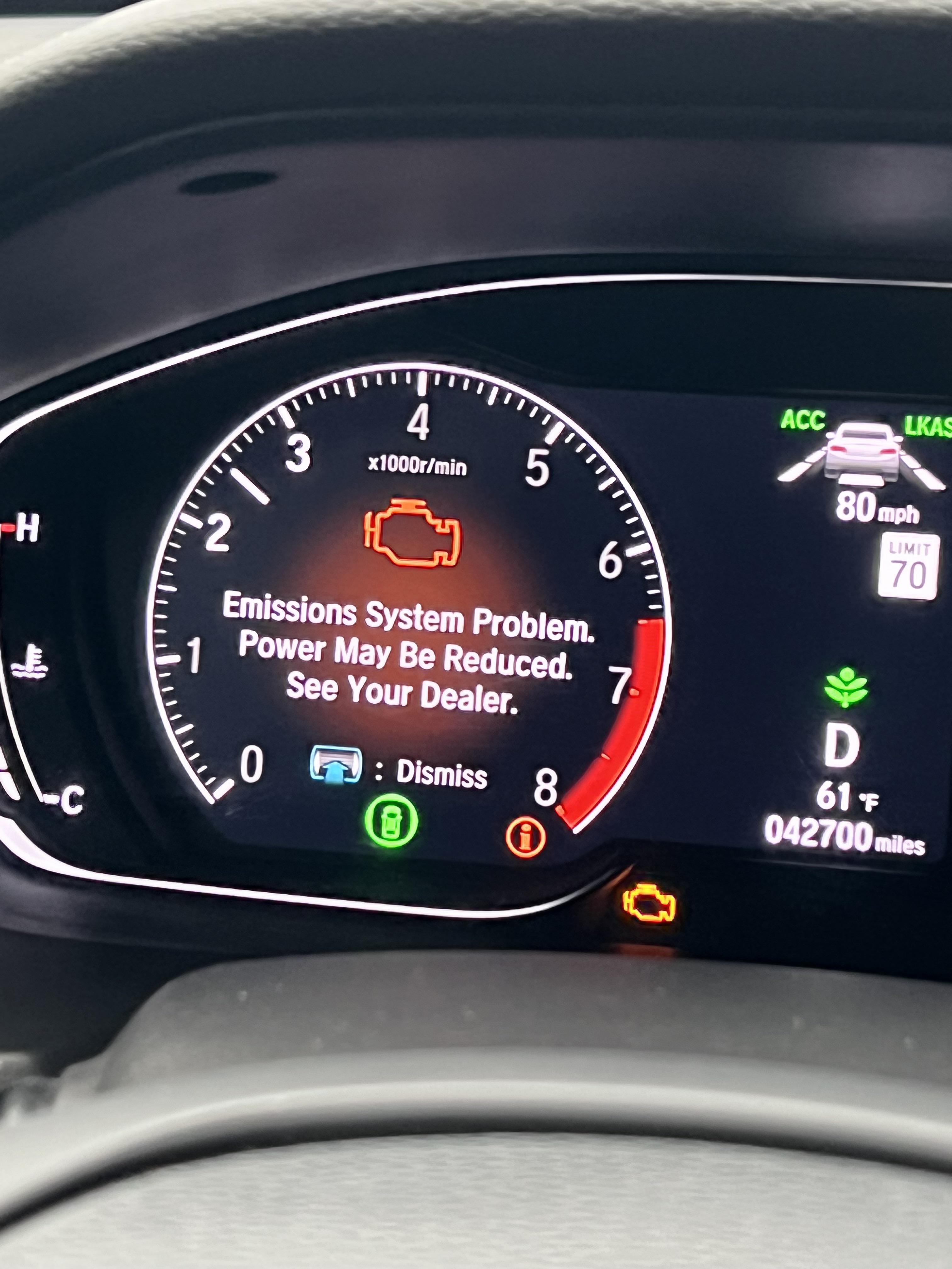 emission system problem honda accord 2018