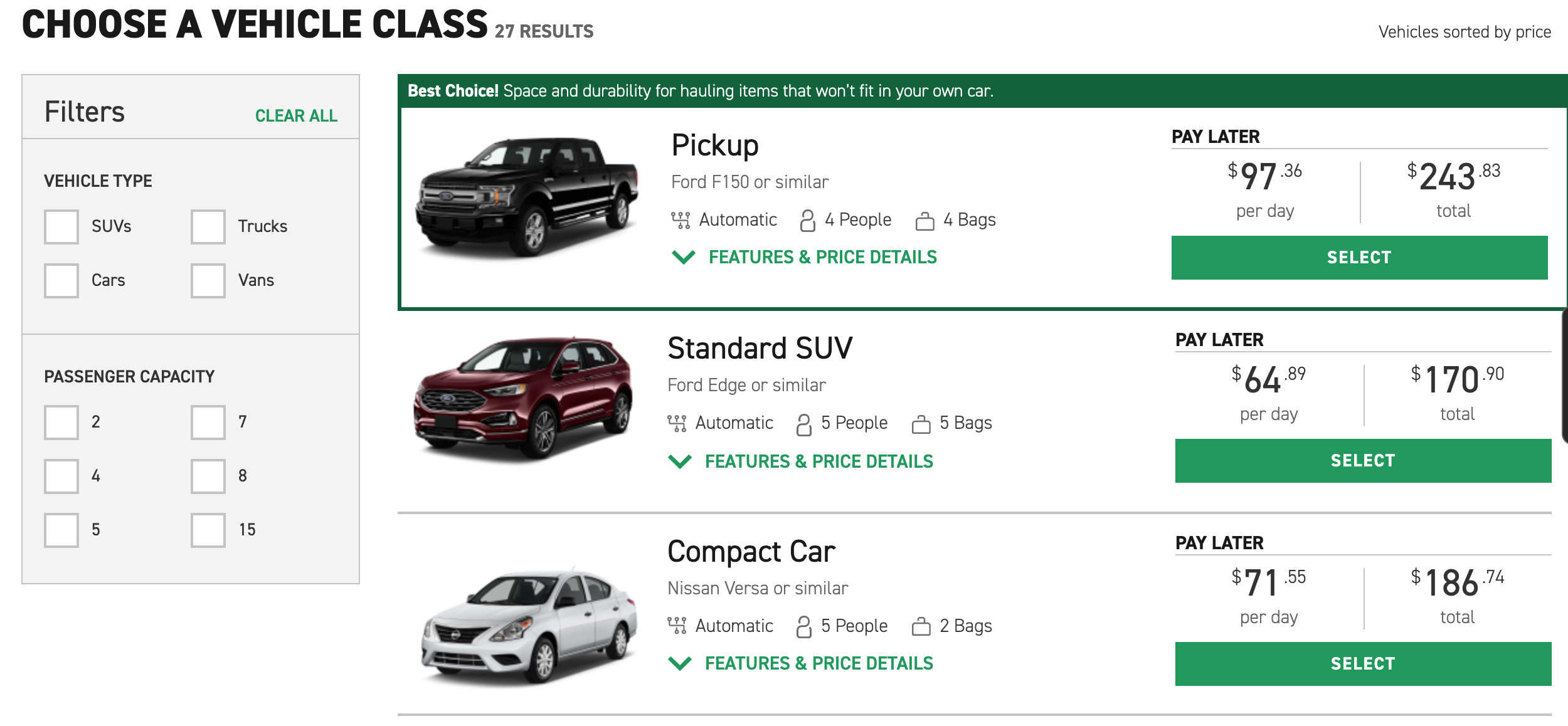 enterprise hire car prices