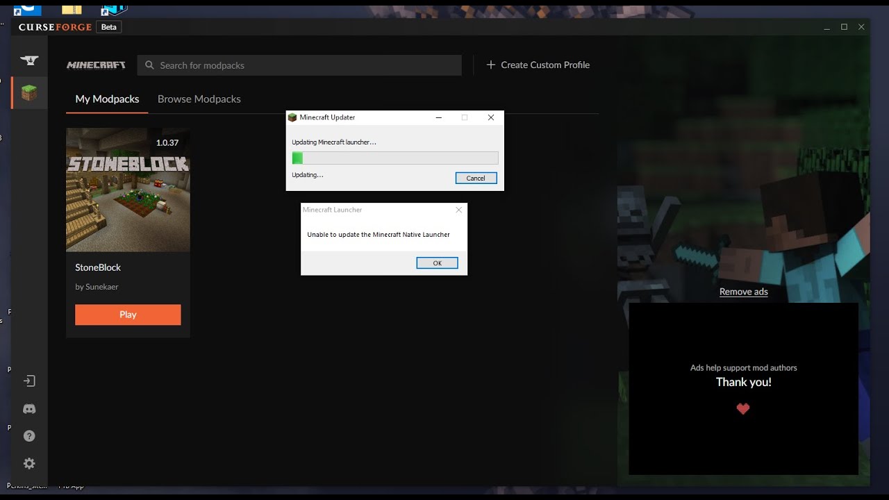 curseforge unable to update native launcher