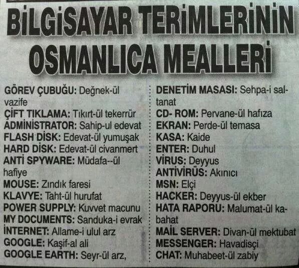 komik osmanlıca terimler