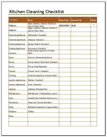 kitchen cleaning checklist excel