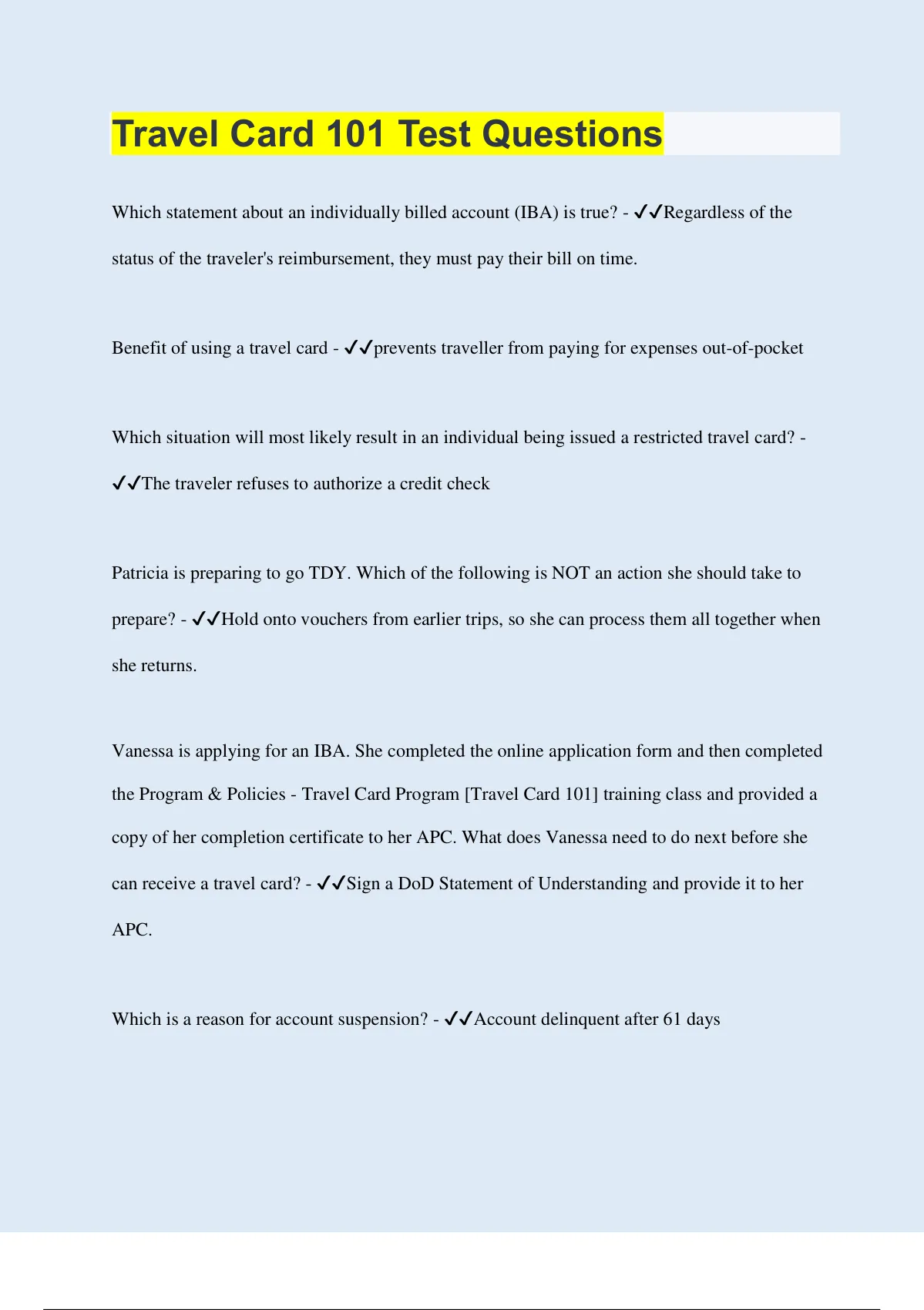 travel card 101 answers