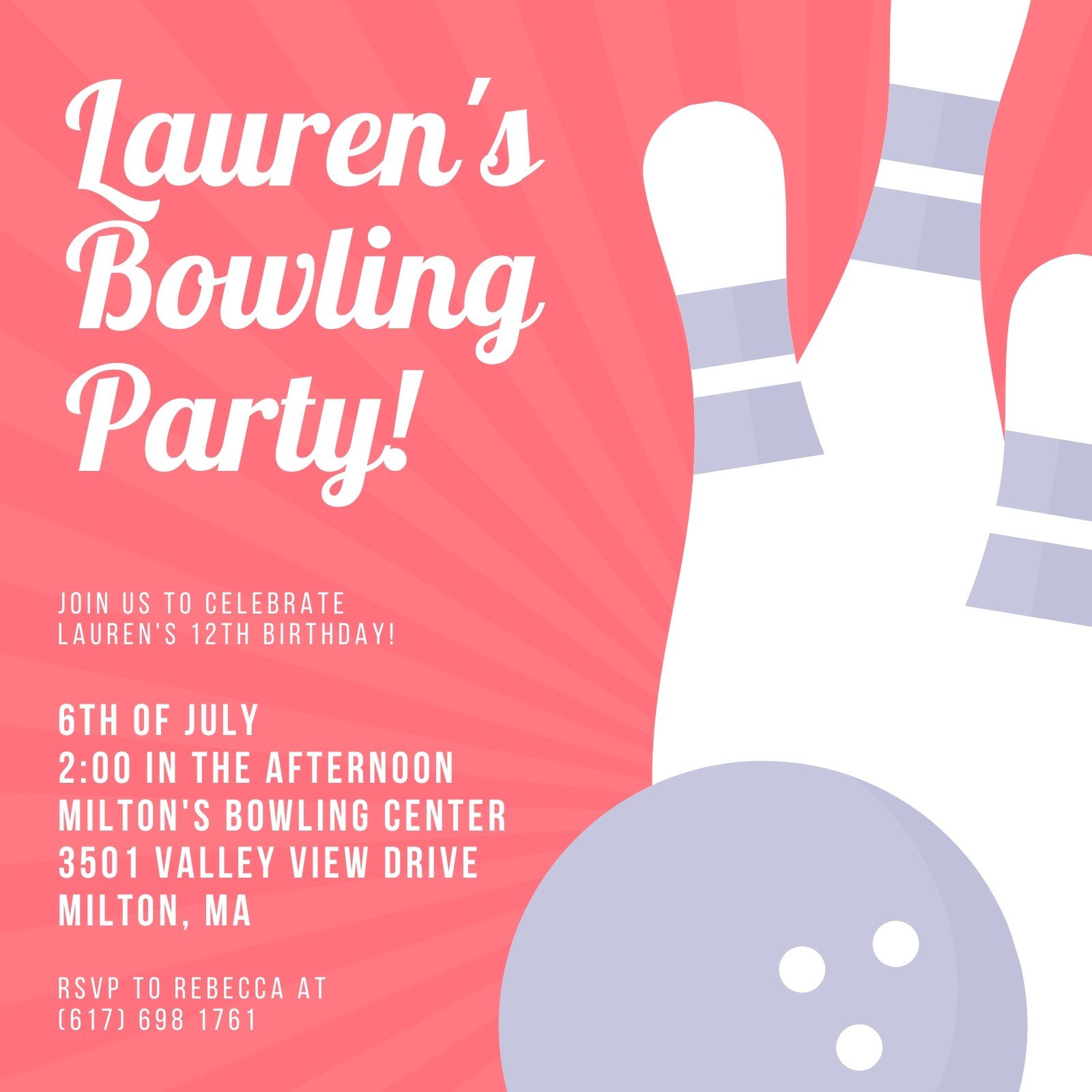 bowling birthday invitation