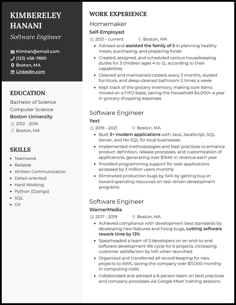 fifo resume example