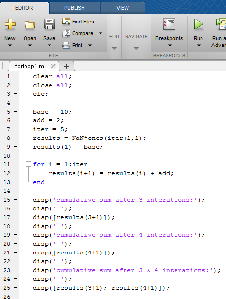 for loops matlab